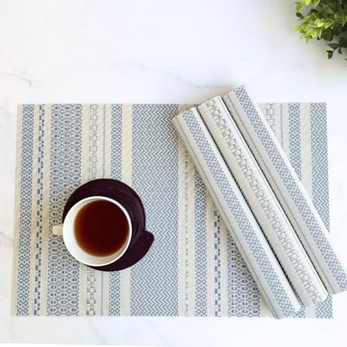 Image of Livmodern Premium Vinyl Dining Table placemats for 4 Seater | Woven PVC Table mats | Anti Skid | Designer | Wipeable & Washable Set of 4 mats - Sapphire Weave