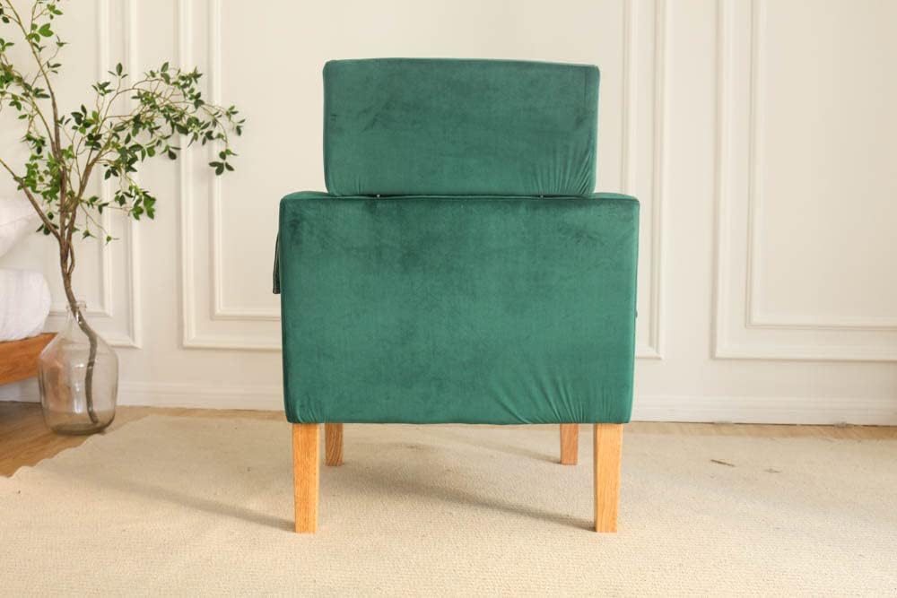 TAKUKA Modern Accent Chair with Ottoman Set，Comfy Velvet Fabric Armchair with Footrest, Upholstered Chair with Side Pocket, Soft Reading Lounge Chair for Living Room，Bedroom，Office (Velvet Green)