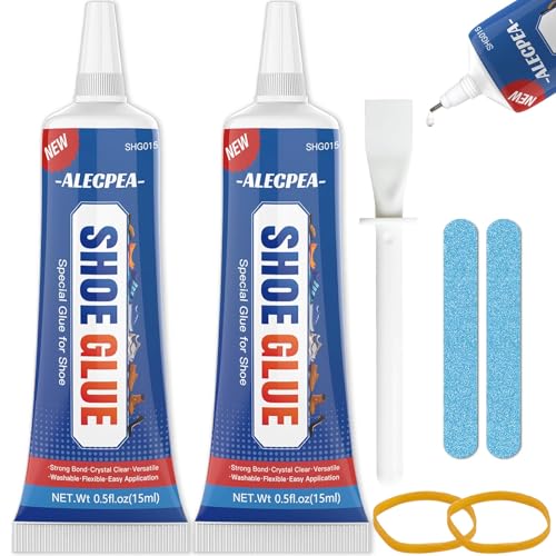 ALECPEA Shoe Glue Sole Repair Kit Transparent Waterproof Shoe Repair Adhesive Super Strong Clear Glue for Sneakers Boots Leather Handbags Soles Heels and More (15ml 2Pack)
