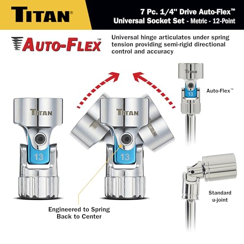 Image of Titan 85499 23-Piece Auto-Flex Universal Joint, Socket, and Extension Set, Engineered to Spring Back to Center