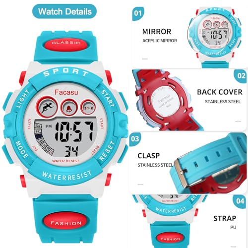 Image of Kids Watch Digital for Boys-Waterproof Kids Sports Watch with Light, Alarm&Snooze,Stopwatch Military Design Silicone Band Gift for Birthdays,Christmas Outdoor Activities(8+ Years)