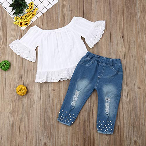 Madjtlqy Toddler Kids Clothing Baby Girls Vest Tank Top Ripped Denim Shorts Skirts Outfits Clothes Set (5-6 Years, White) #TOP7