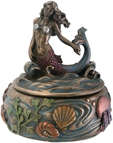 SUMMIT COLLECTION Riding Wave Mermaid Fantasy Art Nouveau Jewelry Box with Kelp and Sea Creature Display Decoration, 3 Inches image 2