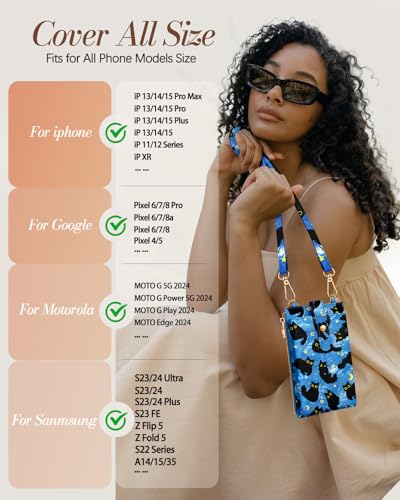 Image of Miss Adola Phone Purse Crossbody Bags for Women - Leather Small Cell Phone Wallet RFID Blocking with Card Slots & Adjustable Strap Cute Designer Aesthetic Cross Body Bags, Blue Moon Cat