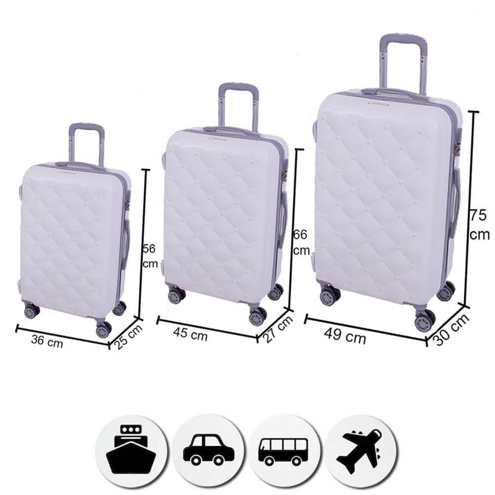 Coveri Set 3 Trolley Valigie Bagaglio a Mano Vintage Valigia Guscio Rigido In ABS 4 Ruote Manico teloscopico Doppio Scompartimento Interno e Chiusura di Sicurezza con combinazione (Bianco)