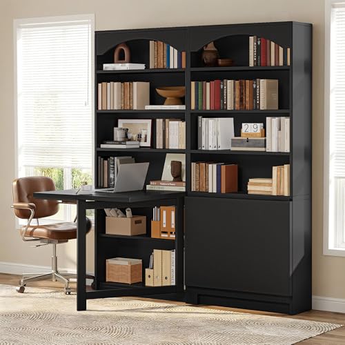 Einhomn 6-Tier Bookshelf with Folding Table 72.8 Tall Open Storage Bookcase Large Storage Capacity Modern Display Shelf for Home Office Living Room Bedroom Black