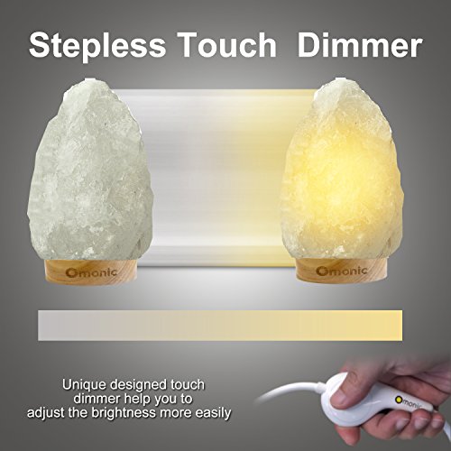 Omonic White Himalayan Salt Lamp Night Light Lights Crystal Hand Carved Hymalain Rock Table Lamps(5-8 Lbs,6.5-10"),Thailand Rubberplatinum Base, Dimmable Touch Switch Control (3 Bulbs Included) #TOP1