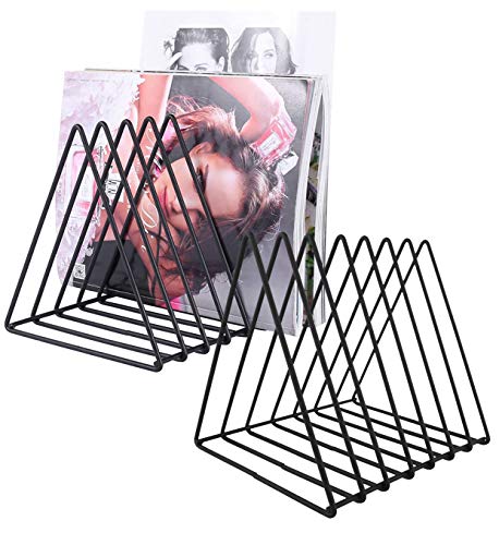 Urban Deco Triangle Desk File Organizer Metal Magazine Rack 7 Section Magazine File holder for Desk Record stand Black Desk Organizer Magazine Storage For Home(2 Pack)