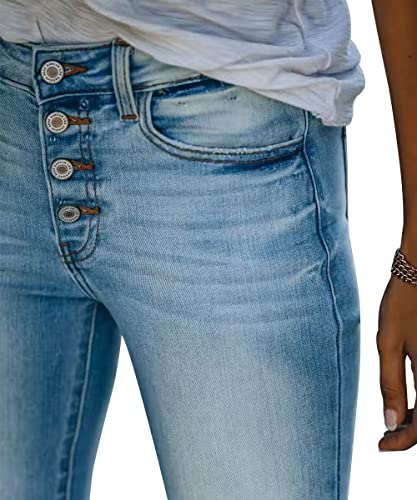 Kunmi Women's Ripped High Waisted Skinny Jeans Button Fly Distressed Stretchy Denim Pants #TOP4