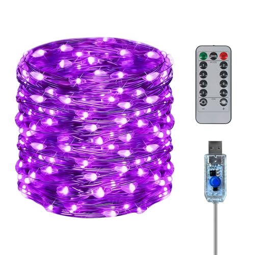 Twinkle Fairy Lights 8 Modes with Remote and Timer 33ft 100LED USB Plug in String Lights Waterproof String Lights for Bedroom Indoor Wreath Party Wedding Christmas Decoration Purple