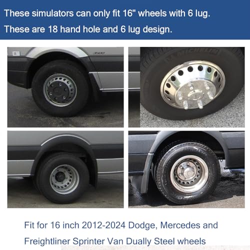 Image of 16 inch Polished Stainless Steel Dullay Wheel Simulators fit for 2007-2025 Dodge, Mercedes and Freightliner Sprinter Van,4pcs Front Rear 6 Lug 18 Hand Hole snap on Wheel Cover k16a