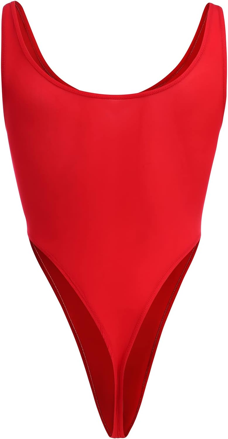 ABAFIP Mens Lingerie Solid Color Semi See Thru High Cut Thong Leotard Bodysuit Scoop Neck Mankini Swimwear Underwear - Image 2