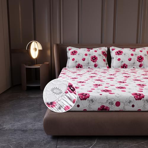 Image of Divine Casa Elastic Bedsheet King Size (200 x 180 CM) with 2 Pillow Covers | Cotton King Size Bed Sheet | Fitted Sheet for King Bed | Snug Fit Mattress Sheet 200x180