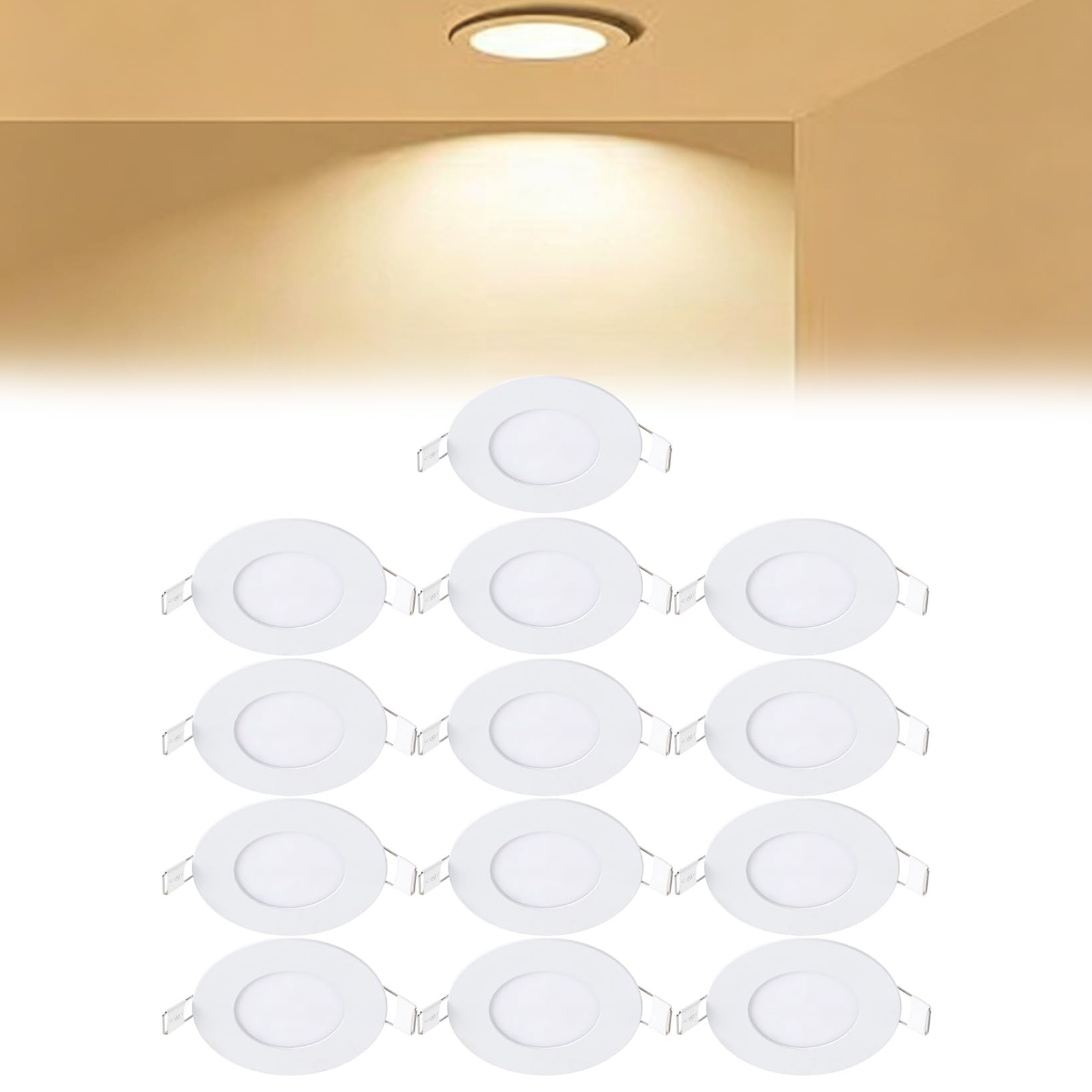 VOGHMOLD 3W Ultra Slim LED Downlight 3 inch, 3000K Recessed Ceiling Light, Cut Φ70-75mm, AC85-265V Flush Mount Spotlights Aluminum Round Panel Lights for Office Hallway, 13 Pack