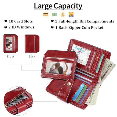 Image of Small Wallet Women RFID Blocking Bifold Wallets Vegan Leather Card Holder with ID Window Zip Pocket