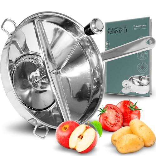 Pasapure de Acero inoxidable con Disco Intercambiable, Pasapures Colador Triturador Manual de Patatas, Tomate o Verduras, Haz Pure o Salsas de una Manera Sencilla y sin Esfuerzo
