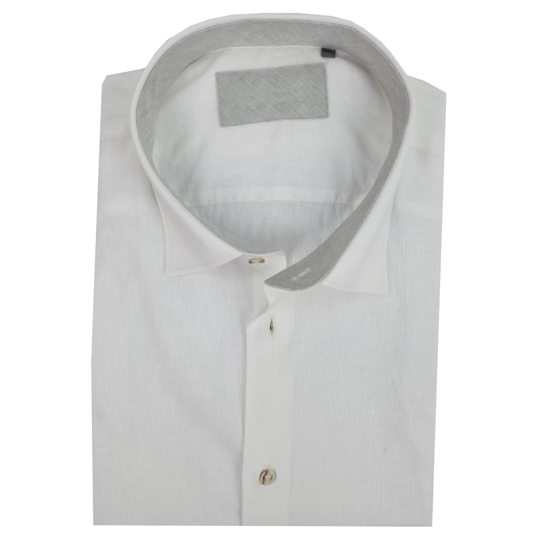 Camisa de manga larga para hombre, 100% puro lino, tallas grandes, color liso, talla 4XL, 5XL, 6XL Bianco 3XL