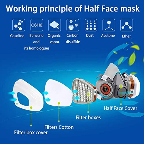 Respirator Reusable Half Face Cover Gas Mask With Safety Glasses, Filters For Painting, Chemical, Organic Vapor, Welding, Polishing, Woodworking And Other Work Protection #TOP1