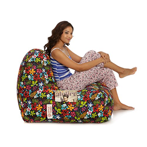 Image of Style Homez Hackey Cotton Canvas Floral Printed Bean Bag XXL Size Filled with Beans Fillers