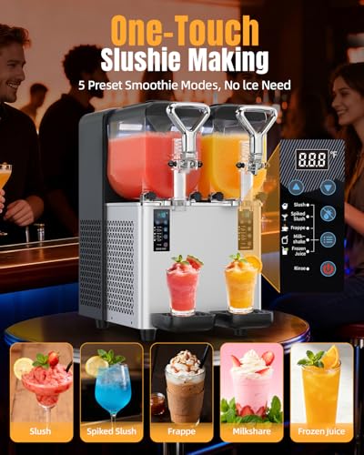 Image of Slushie Machine for Commercial & Home Use, 4L x 2 Tank Margarita Machine