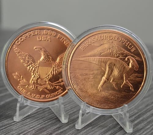 Image of Parasaurolophus Dinosaur - 1 oz Pure .999 Copper Round Collecticble 39mm Challenge Coin in Capsule - COA by Heavenly Metals