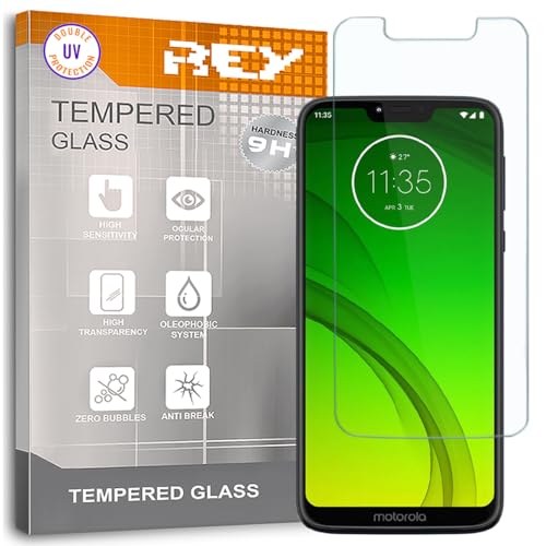REY Protector de Pantalla para Motorola Moto G7 Power, Cristal con Doble Protección UV, Vidrio Templado Premium 9H+