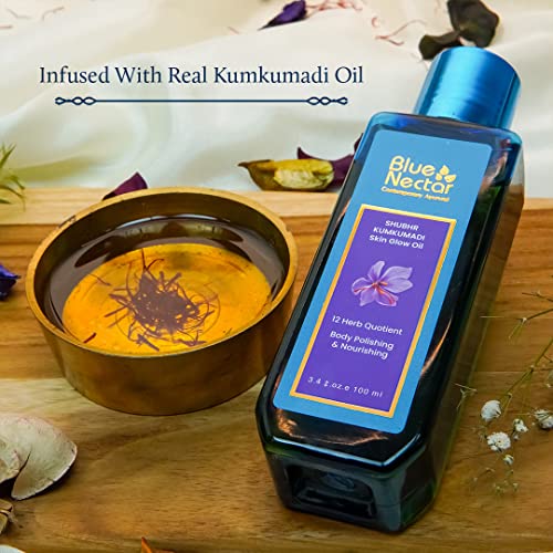 Image of Blue Nectar Kumkumadi Body Oil for Glowing Skin | Moisturizing Body Oil for Dry Skin with Relaxing Aroma | Natural Body Oil for Women & Men (12Herbs, 30ml)