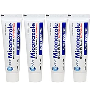 Globe (4 Pack) Miconazole Nitrate 2% Antifungal Cream, Cures Most Athletes Foot, Jock Itch, Ringworm and More. 1 OZ Tube