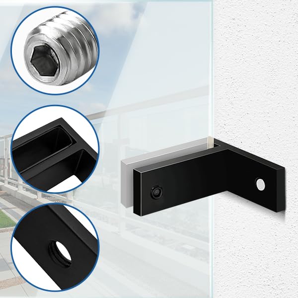 Gyykzz 8-tlg. 90° Geländer-Glasklemmen Schwarz - Für 10-13mm Glas, Kein Bohren