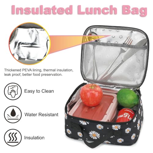 Girls Backpack for School Backpack with Lunch Box Pencil Case Set, 3-in-1 Lightweight Water Resistant School Bag for Kids Elementary Teen Bookbag (Daisy Black)3