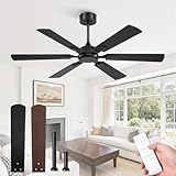 Fanbulous 52 Inch Ceiling Fans No Light with Remote, Modern Ceiling Fan Without Light, Dual Finish 6 Blades, Reversible Quiet DC Motor, 6 Speed, Large Ceiling Fan for Indoor or Covered Outdoor, Black