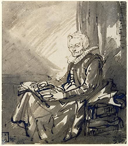 Art Tableau Femme avec un livre Rembrandt pour habiller un mur