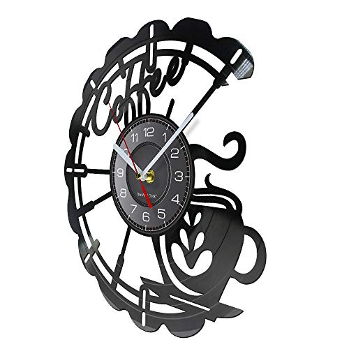 Wall Clock Coffee Cup Kitchen Decor Cafe House Coffee Sign Black Noiseless Hanging Wall Clock Gifts 12 Inches #TOP1