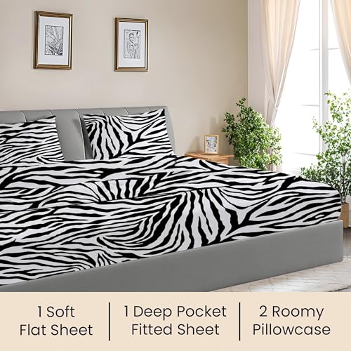 Image of SGI 108 inchx108 inch 4 Pc Alaskan King Sheet Set 600 TC 15 inch Deep, Zebra Print