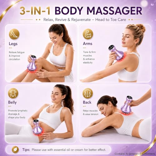 Image of 4-in-1 Lymphatic Drainage Massager - Anti Cellulite Massage Tool with Heating /Vibration /Red Light /Microcurrent,Body Sculpting Machine for Legs /Belly /Back /Hips /Reduce Stretch Marks & Cellulite