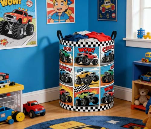 Image of Baby Laundry Basket Baby Nursery Hamper Kids Laundry Basket Toy Storage Bin for Boys Room Decor Gift Baskets for Bedroom Bathroom(Truck)