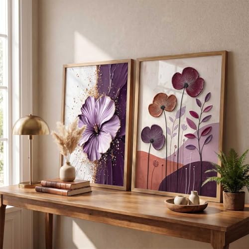 Image of kotart BLUE flower Art Wall Painting modern Home Decoration With Frame For Living Room Bed Room Hotel Wall Decor Digital Reprint Set of 2 (14 X 20 INCH)