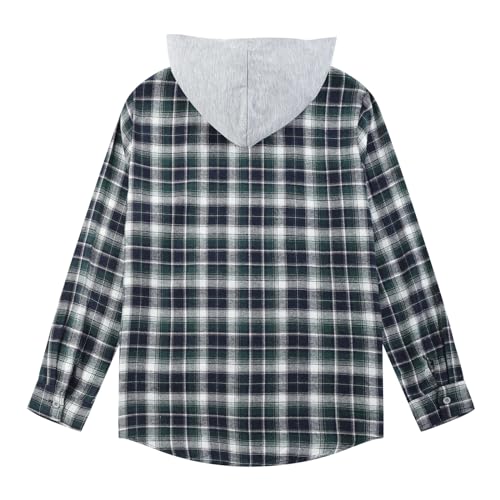 Unisex Kids Flannel Plaid Shirts Boy Girl Button Down Long Sleeve Shirt with Hood 5-12Years2