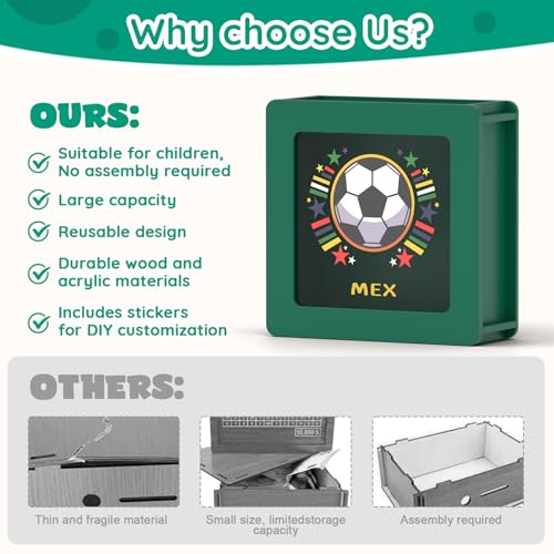 Image of Summidate Wooden Soccer Money Box, World Cup Piggy Bank for Kids and Adults