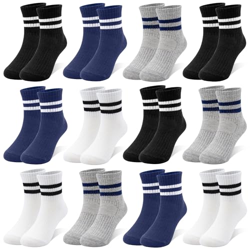 12 Pairs Kids Socks Toddler Cotton Athletic Socks for Boys 1-12 Years