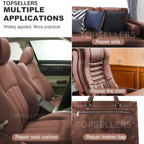 Image of TOPSELLERS Leather Repair Patch with Extra Strong 4 Glue Tube - Premium Self-Adhesive Leather for Sofas, Car-Bike Seats, Chairs, and More - High Durability and Proven Repair Solution (BROWN-4)