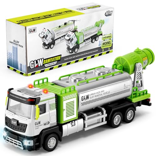 vamei Camião de liga de brinquedo, camião de lixo de brinquedo com som e luz pulverização, 1:40 transportador camião carro camião de brinquedo de presente para meninos meninas 3 4 5 6 anos