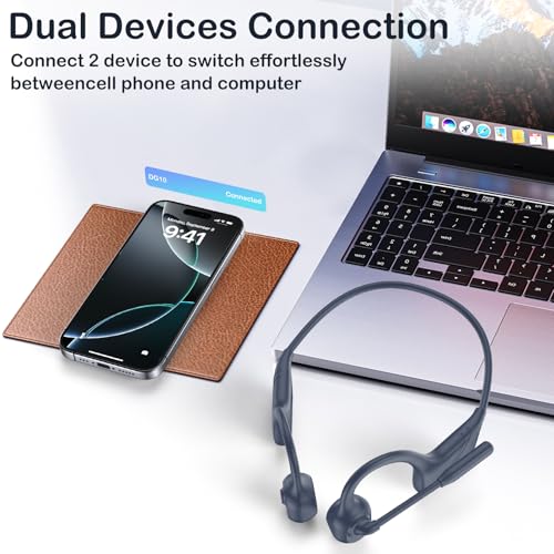 Image of Bone Conduction Headphones with Mic-Callink, Trucker Bluetooth 5.4 Headset with Noise-Canceling Boom Microphone /Mute Function /Dual Connect, Open Ear Headphones for Work Driving Meeting（Charcoal）