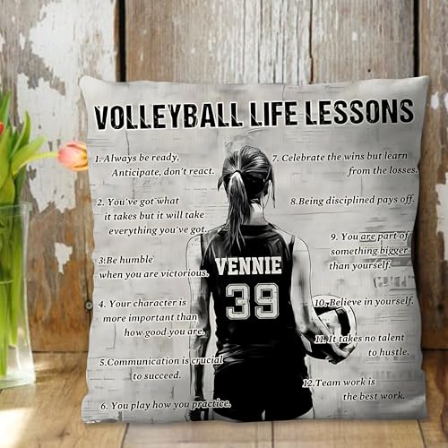 Personalized Volleyball Inspirational Pillow for Young Athletes, Custom Gifts for Volleyball Lovers, Motivational Room Decor for Girls Aged 10-12, Soft Plush Throw Pillow 18x18 Inches - Image 4