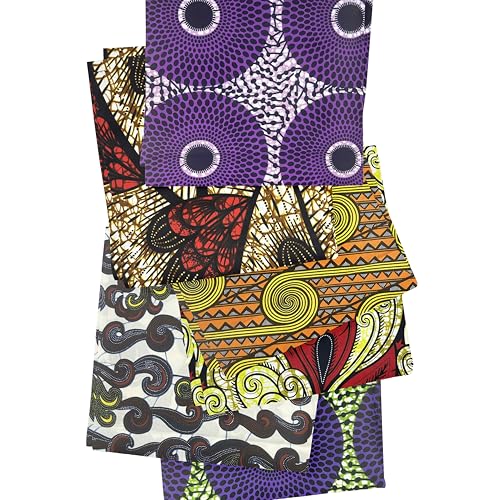 Tela Africana 100% Algodón, African Fabric azar 6 Piezas, Ankara Africana Impresa en Cera, para Coser Proyectos de Artesanía y Trabajo de Parches, Ropa DIY, Cada Tamaño (80x110cm)