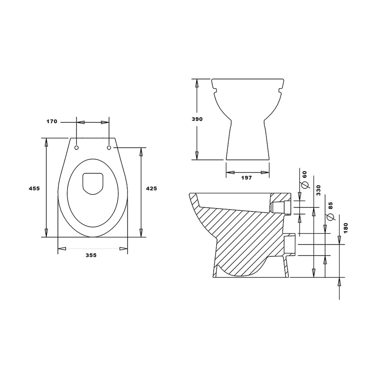 Belvit Inodoro de pie con descarga profunda, blanco | Inodoro de pie, salida horizontal, sin cisterna, de pie en el suelo, cerámica