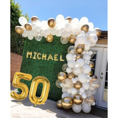 Balloon Garland Arch Kit, 113 Pcs White Gold Confetti Balloon Garland Tropical Palm Leaves Greenery for Baby Shower Decorations, Wedding Birthday Cover