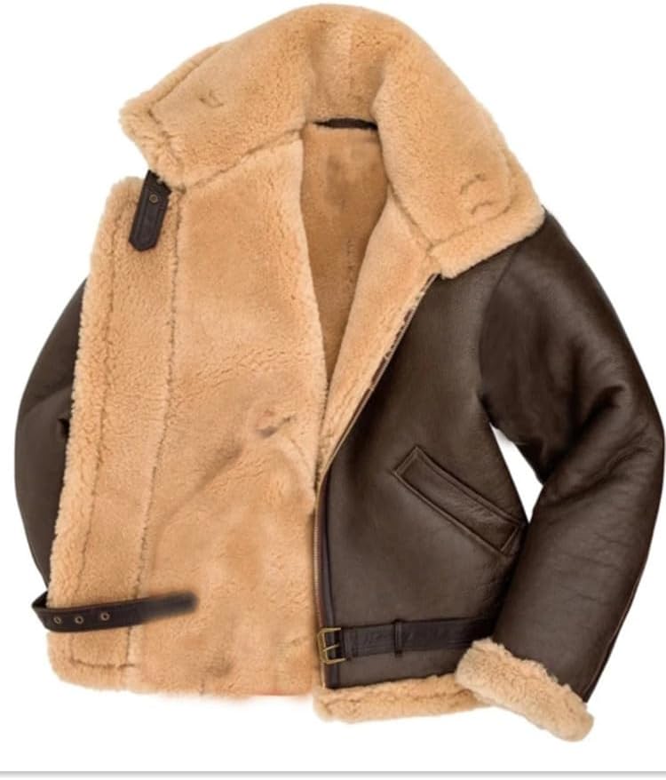 Mens Faux Fur Jacket Winter Lapel Faux Leather Jacket Thicked Warm Coat Plush Trench Jacket Windbreaker
