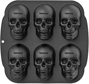 Skull Cake Pan, 6 Cavity Silicone Mold, Pirate Skull Molds For Baking, Halloween, Birthday Party