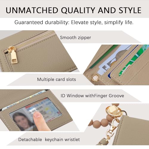 Image of Keychain Wallet for Women,RFID Wristlet Wallet with Beaded Strap | Tri-Fold Design,6 Card Slots,ID Window,Zipper Coin Pocket,Lightweight Carry